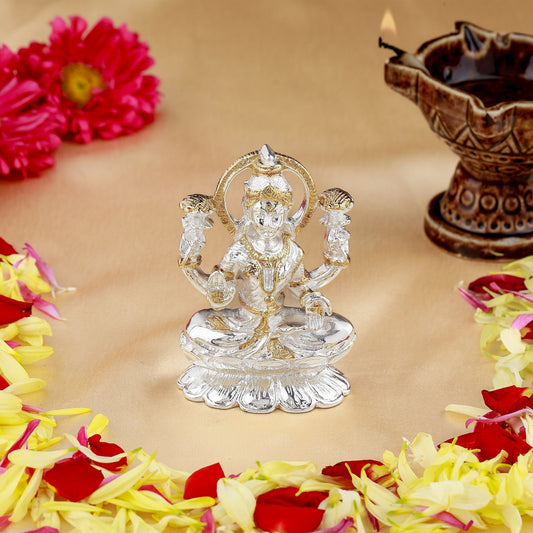 Estele Gold & Rhodium goddess of wealth Laxmi Devi Idol on lotus for Pooja/Car decor - Swadesiicart