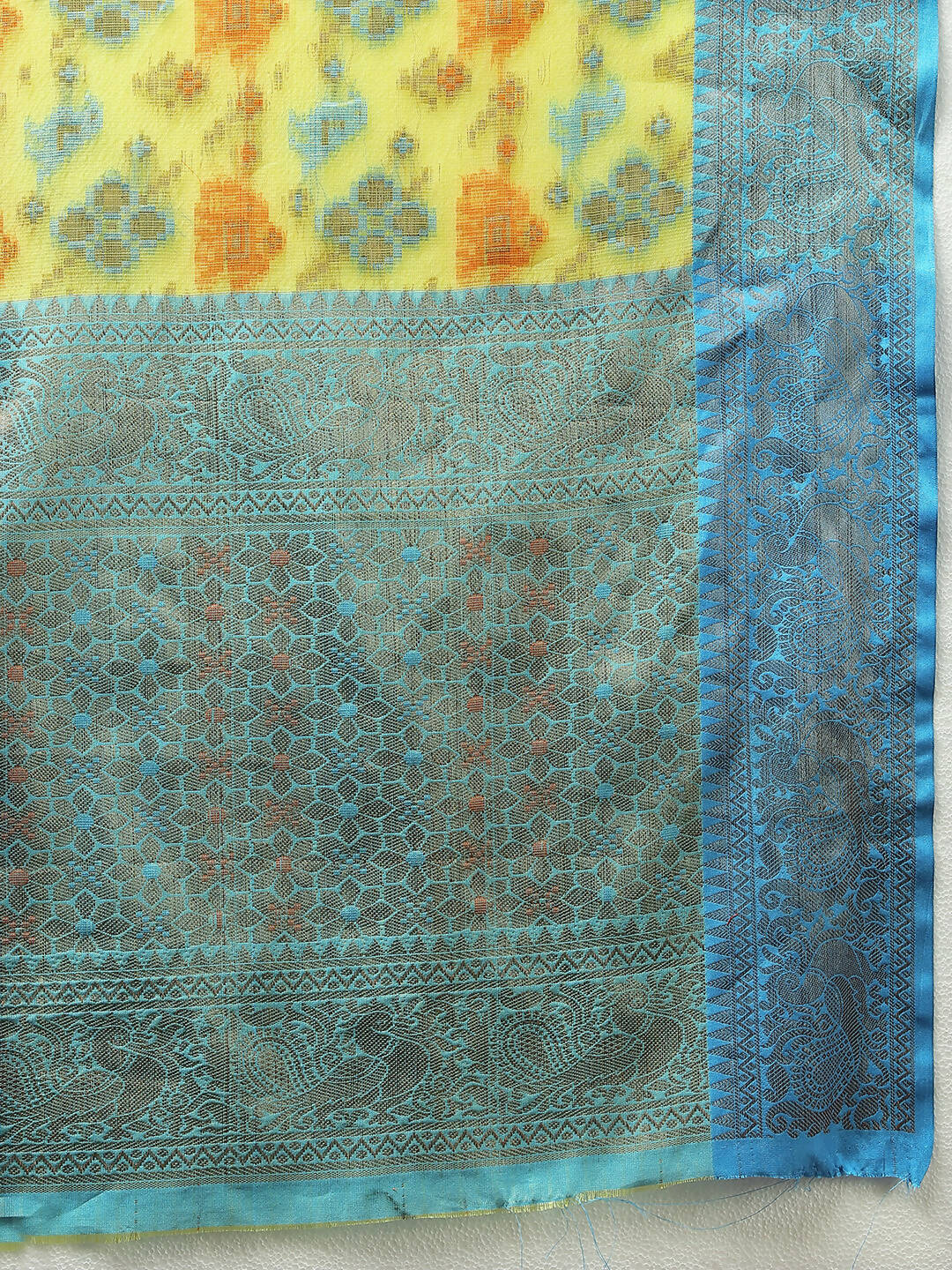 Lorenvalley Fashion Yellow Cotton Woven Design Zari Meenakari Weaving Saree - Swadesiicart