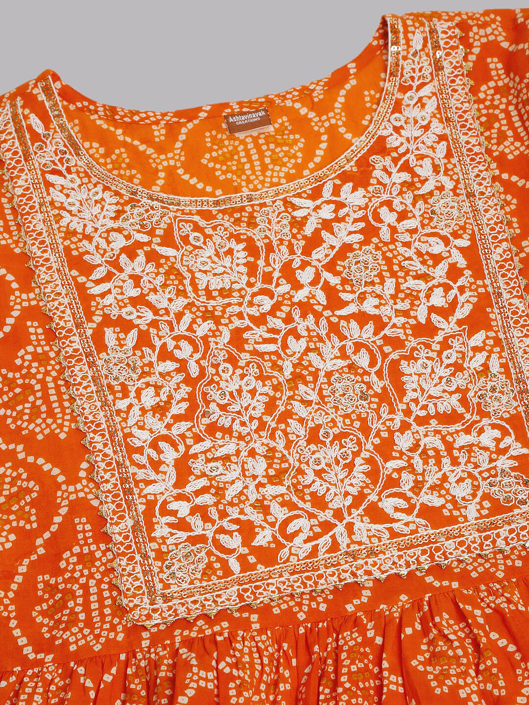 Kalini Women Orange Ethnic Motifs Printed Cotton Anarkali Kurta - Swadesiicart
