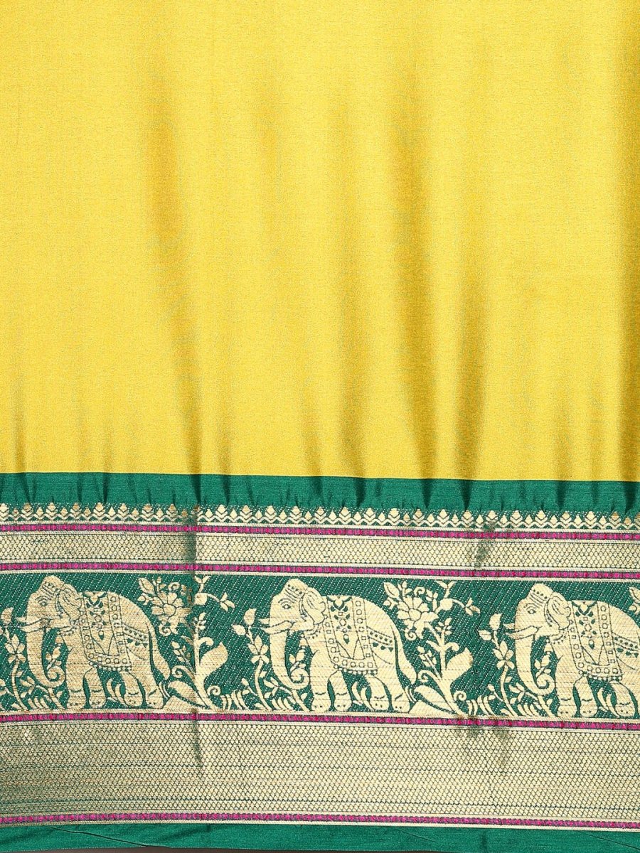 Anouk Yellow Zari Pure Silk Banarasi Saree | Swadesiicart