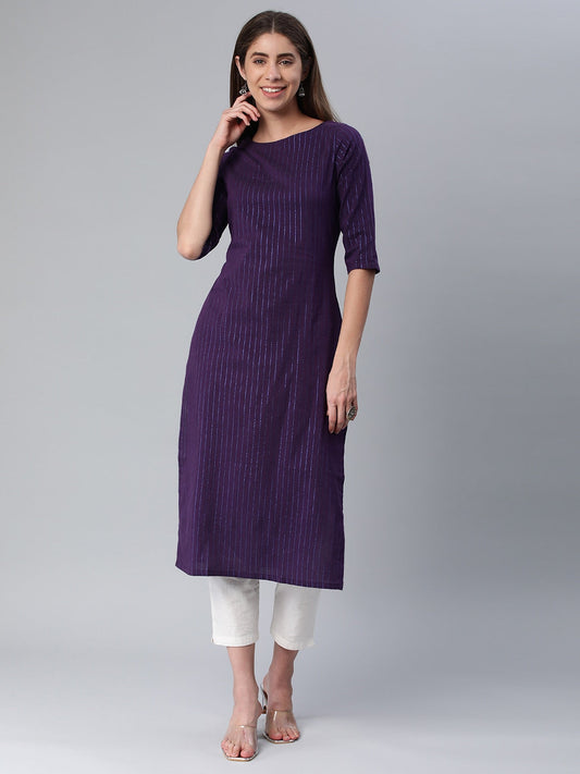 Kalini Women Striped Boat Neck Straight Kurta - Swadesiicart