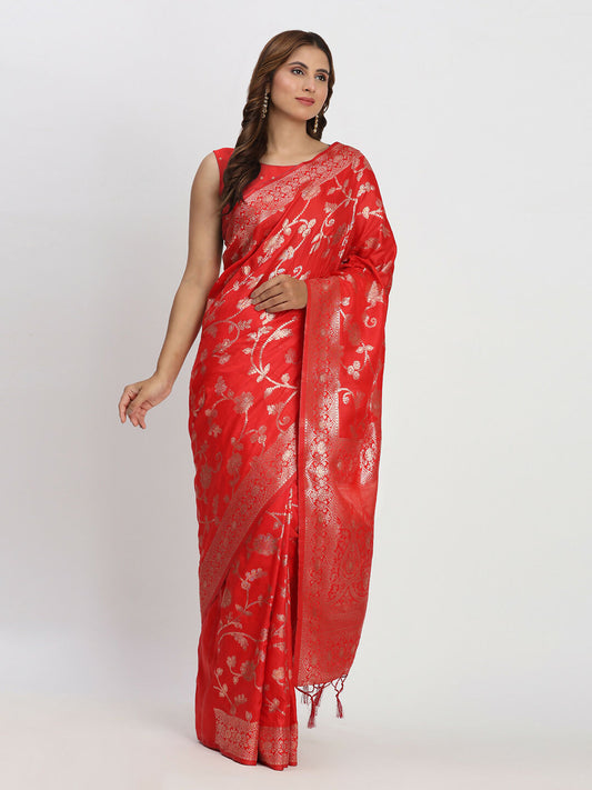 Astita Banarasi Silk Red Saree | Swadesiicart