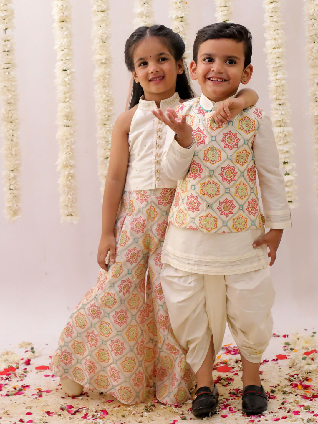 Lil Drama Mishti White Kurta Dhoti and Jacket For Boys | Swadesiicart