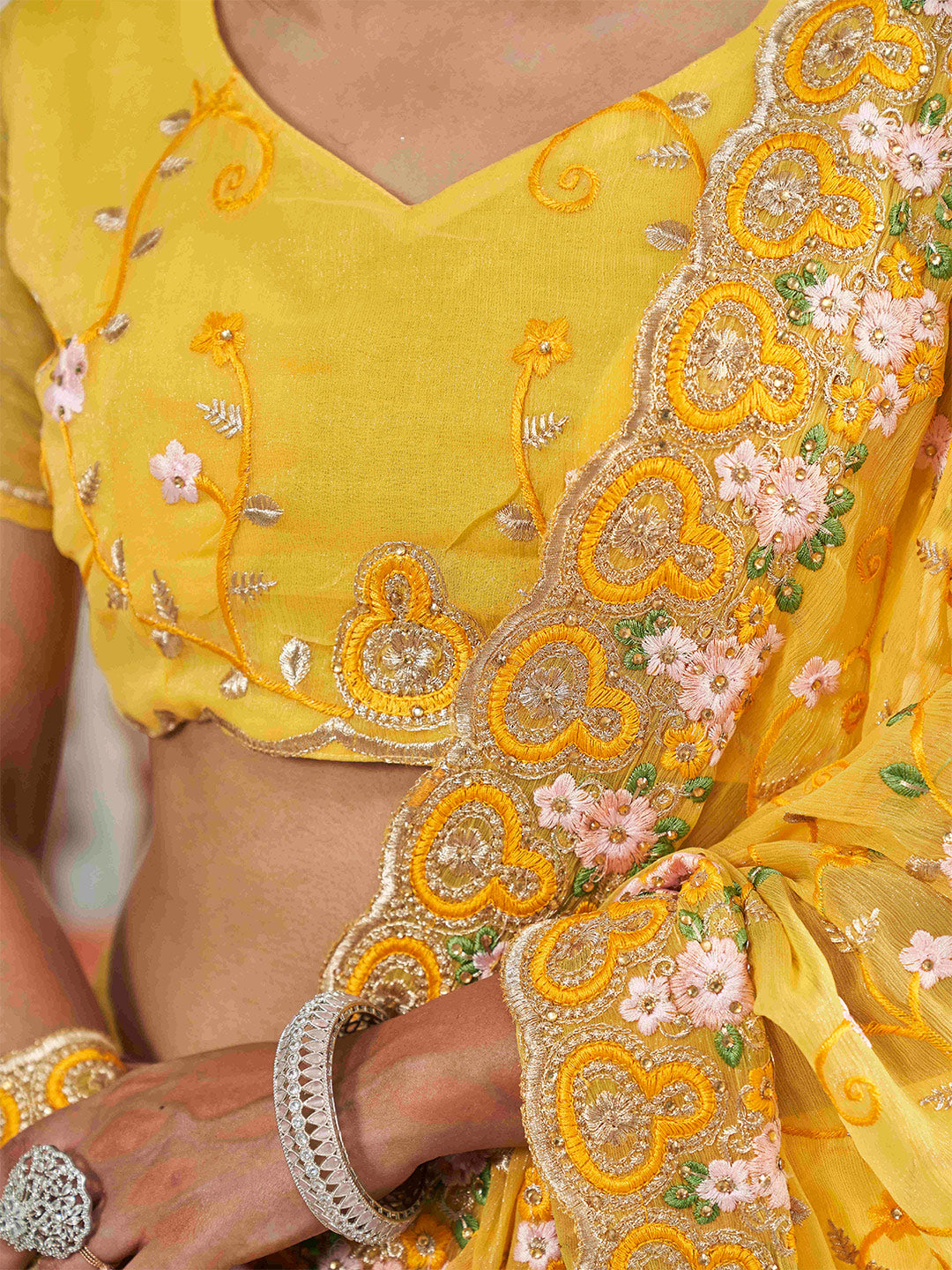 Tikhi Imli Yellow Ethnic Motifs Beads and Stones Embroidered Swadesiicart