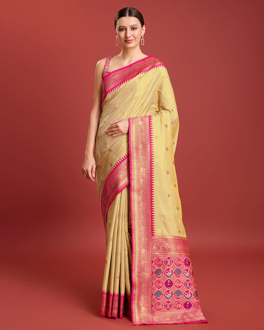 Monjolika Fashion Exquisite Designs With This Regal Beige Patola Pallu Banarasi Tissue Silk Saree | Swadesiicart