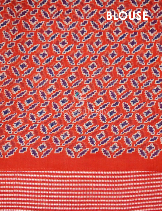 Shades Of Navy Blue And Red Patola Print Semi Chanderi Saree By Gayathri Reddy Designer Studio | Swadesiicart