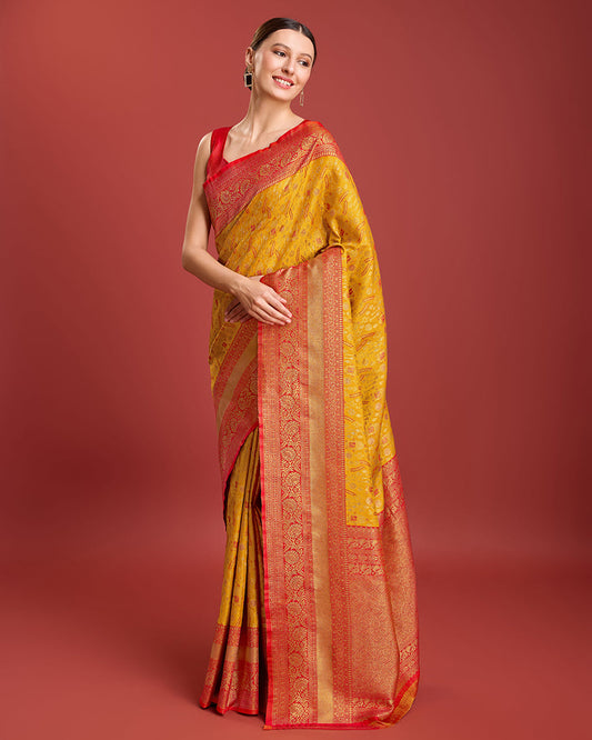 Monjolika Fashion Glamour And Tradition With This Mustard Color Zari Woven Banarasi Tissue Silk Saree | Swadesiicart