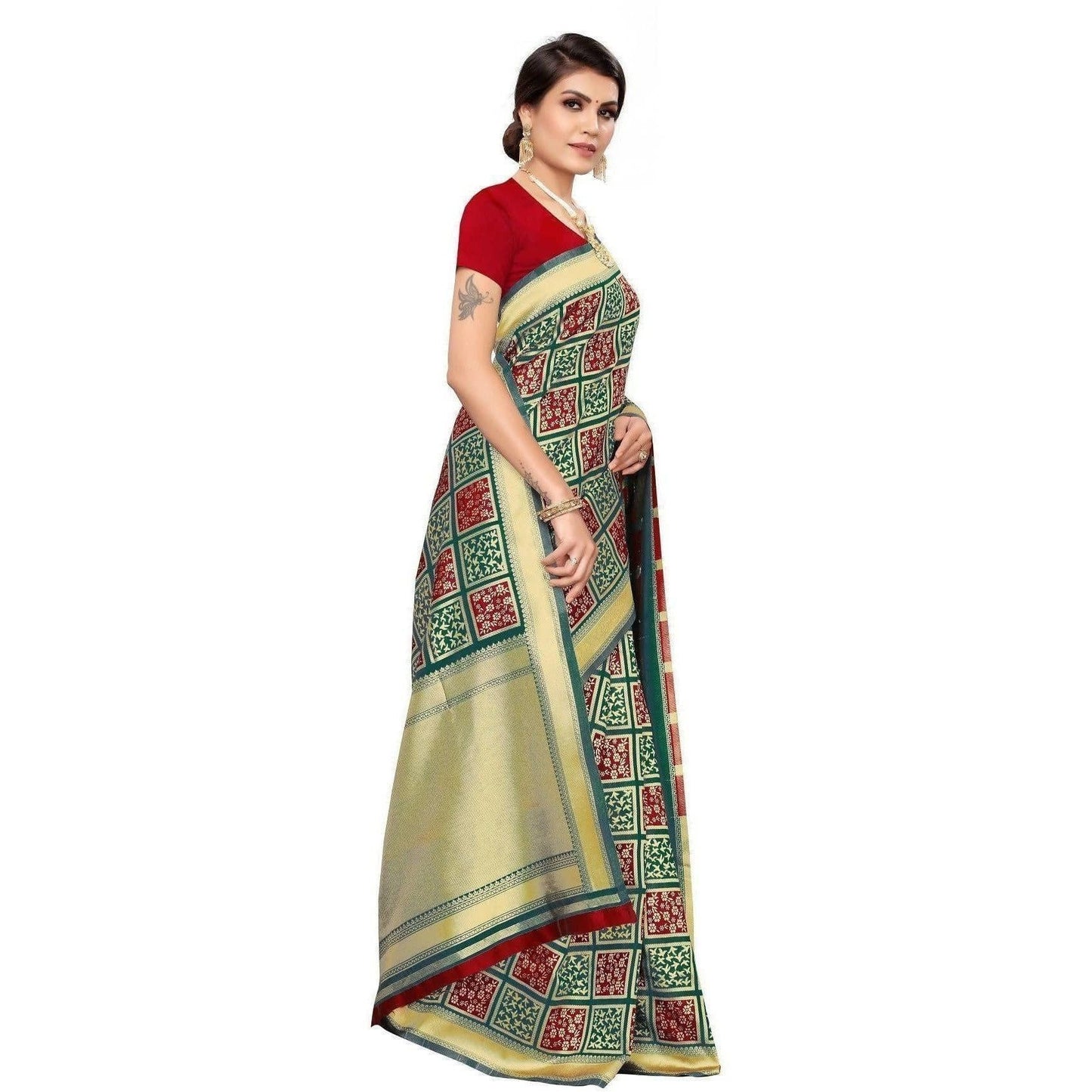 Vamika Banarasi Jaquard Rama Green Weaving Saree (Banarasi 23) | Swadesiicart