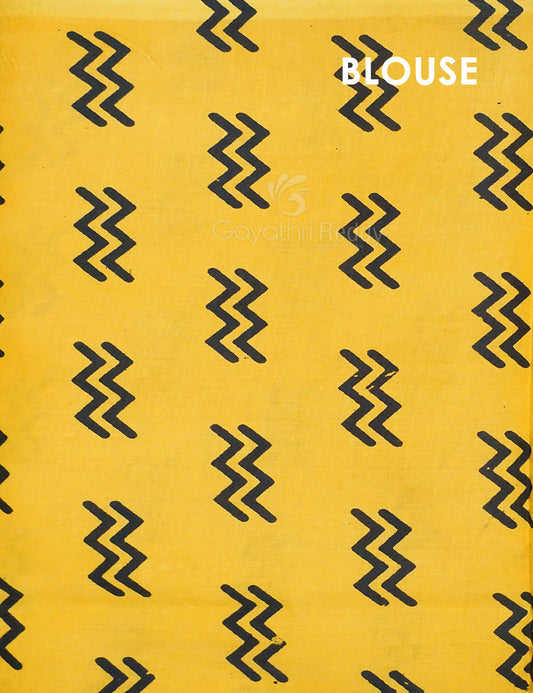 Black And Banana Yellow Colour Block Print Pure Mulmul Cotton Saree By Gayathri Reddy Designer Studio | Swadesiicart