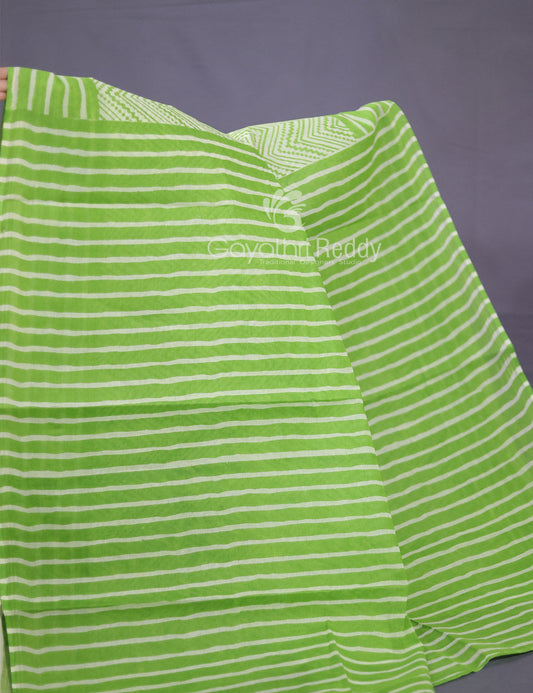 Light Green Colour Combo With Waves Print Pure Mulmul Cotton Saree By Gayathri Reddy Designer Studio | Swadesiicart
