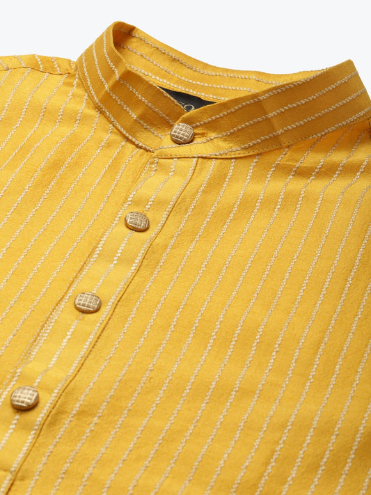 Sojanya Men Mustard Yellow Kurta with Churidar & Nehru Jacket | Swadesiicart