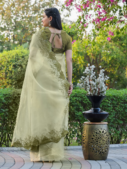 Tikhi Imli Embroidered Organza Saree | Swadesiicart