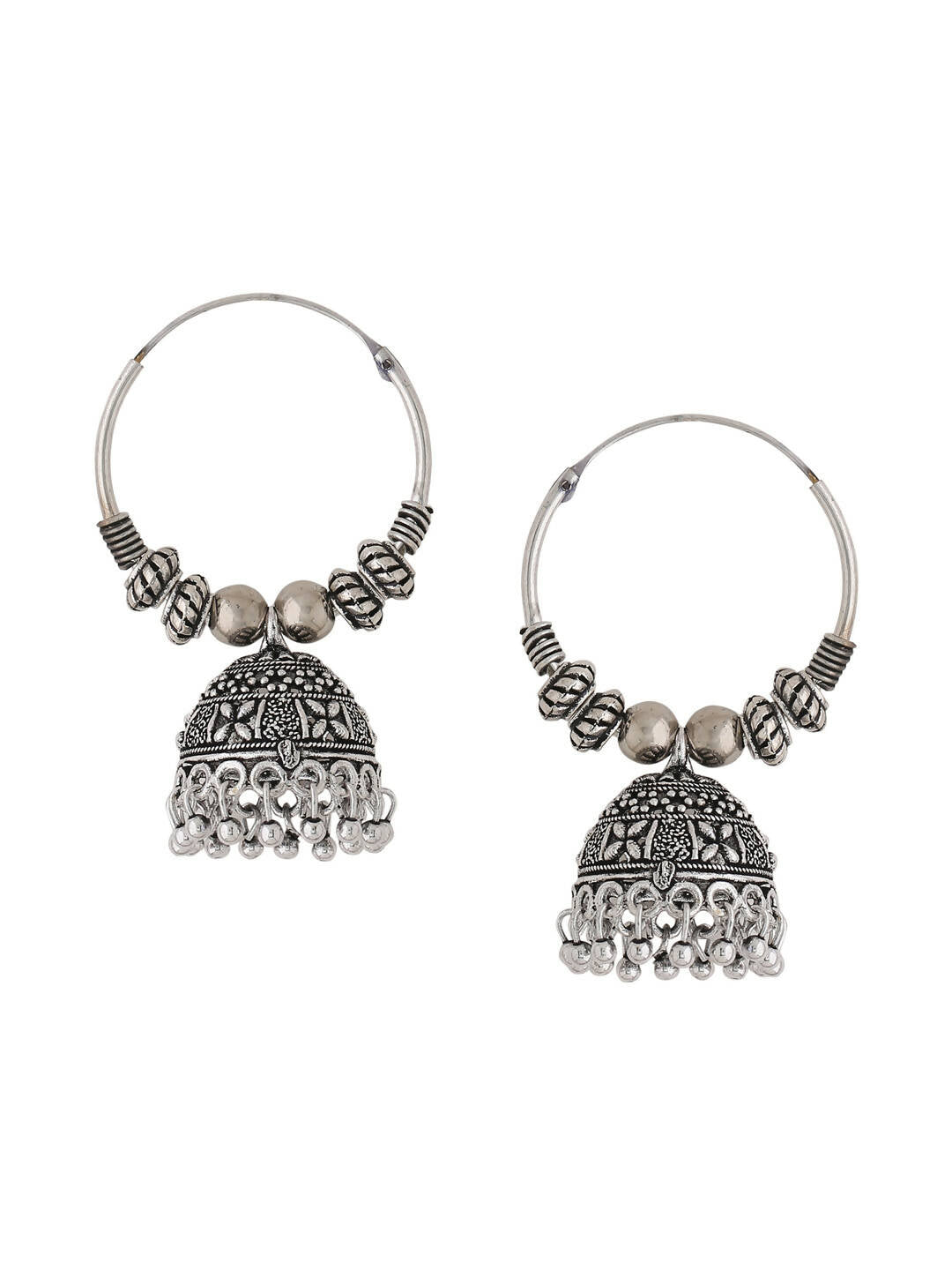 NVR Women Silver-Plated Contemporary Jhumkas Earrings | Swadesiicart