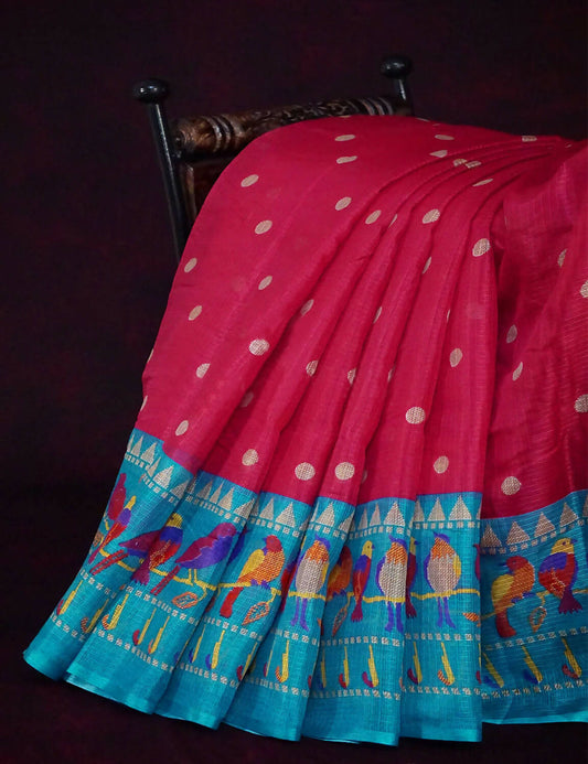 Rani Pink And Blue Printed Semi Soft Silk Kota Saree By Gayathri Reddy Designer Studio | Swadesiicart