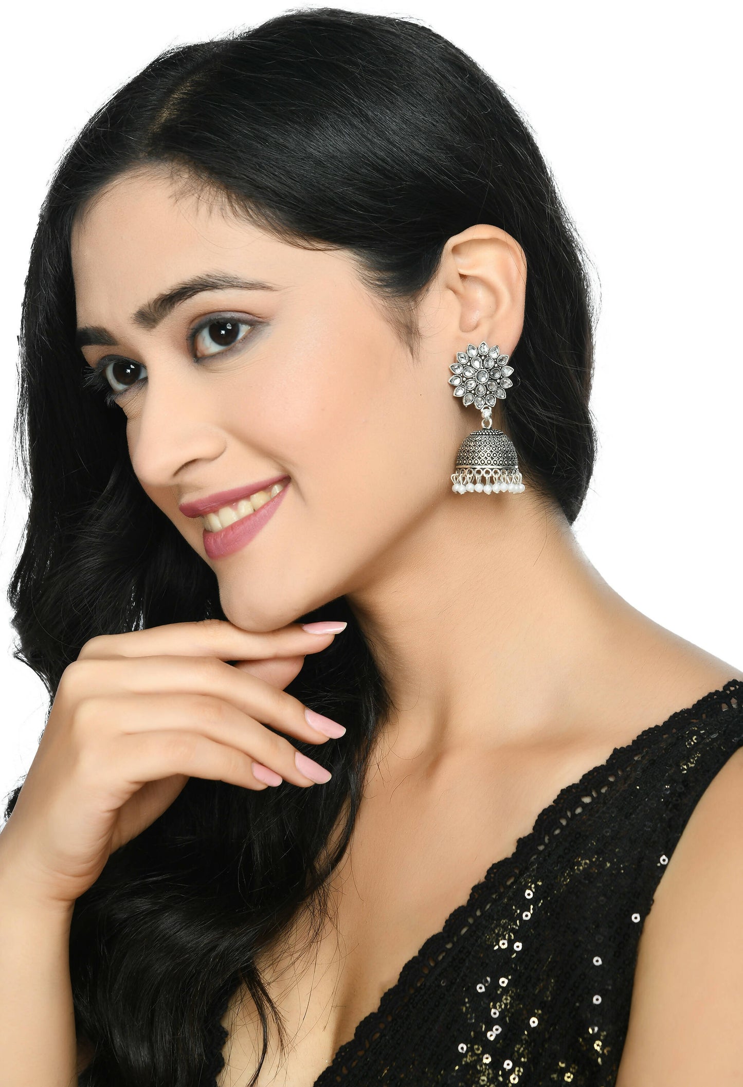Mominos Fashion Joharkamal Kundan work Jhumka with White Beads - Swadesiicart