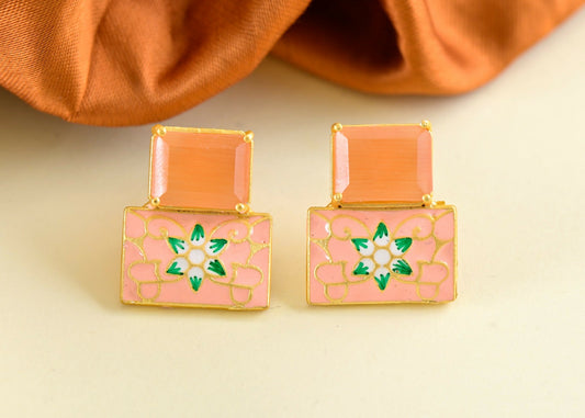 Joban Fashion Women Brass Peach Onyx Earrings