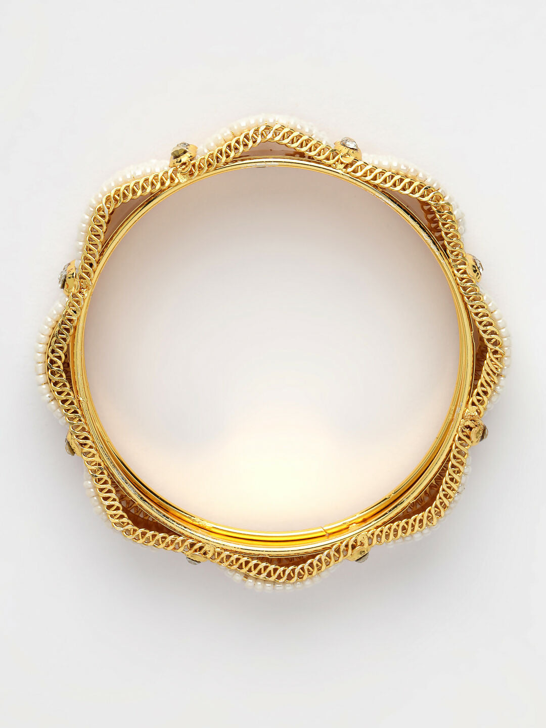 NVR Women's Set of 2 Gold-Polished Pearl Handcrafted Traditional Bangles - Swadesiicart