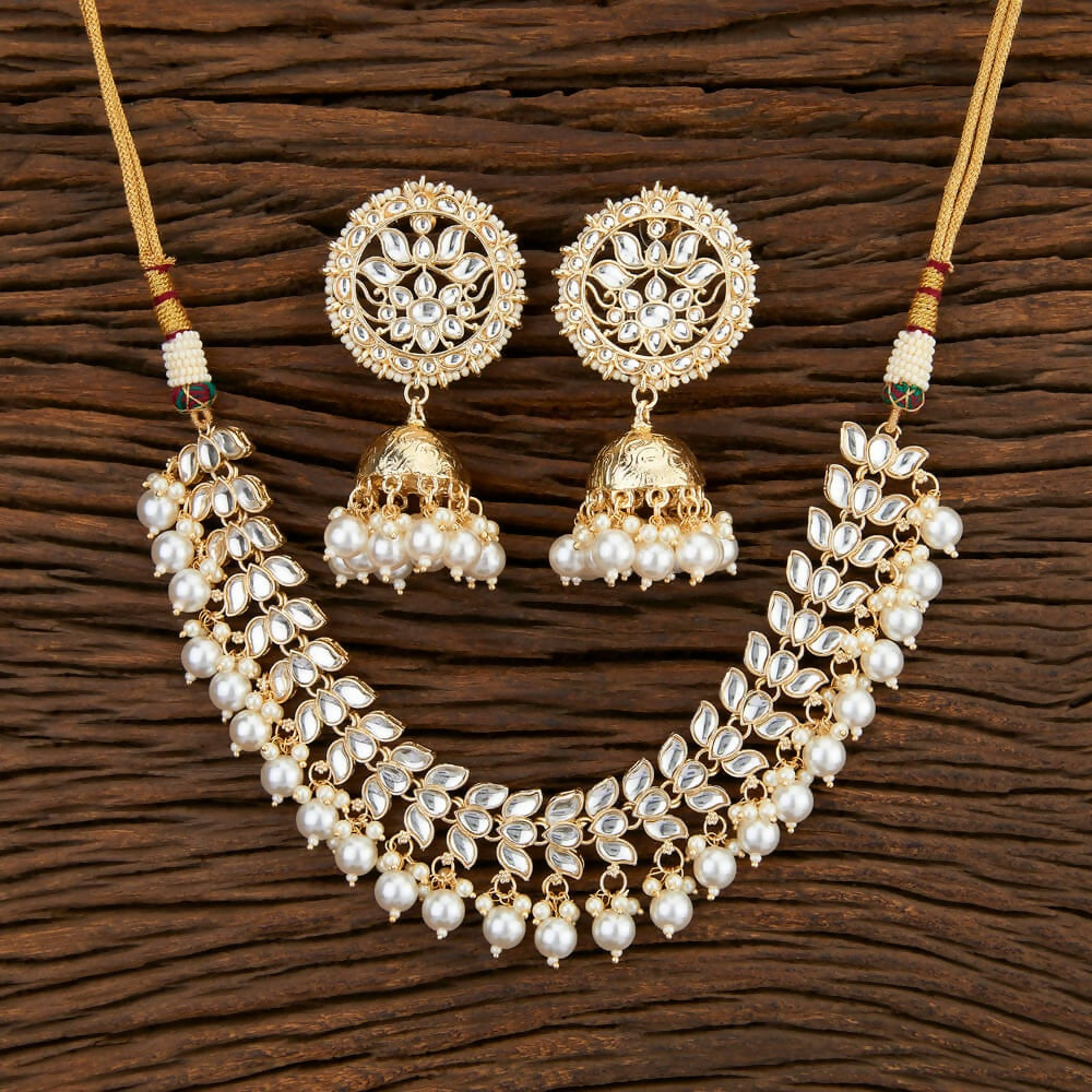 Joban Fashion Women Golden White Necklace Set - Swadesiicart