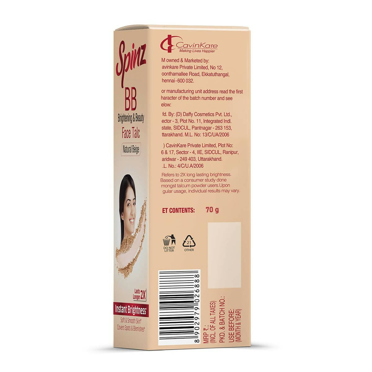 Spinz BB Brightening & Beauty Face Talc - Natural Beige - Swadesiicart
