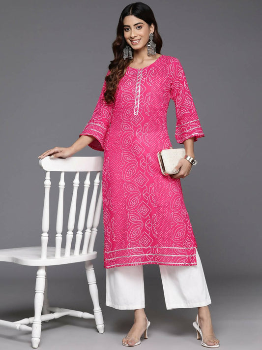 Ahalyaa Women Beige Floral Printed Regular Gotta Patti Kurta - Pink | Swadesiicart