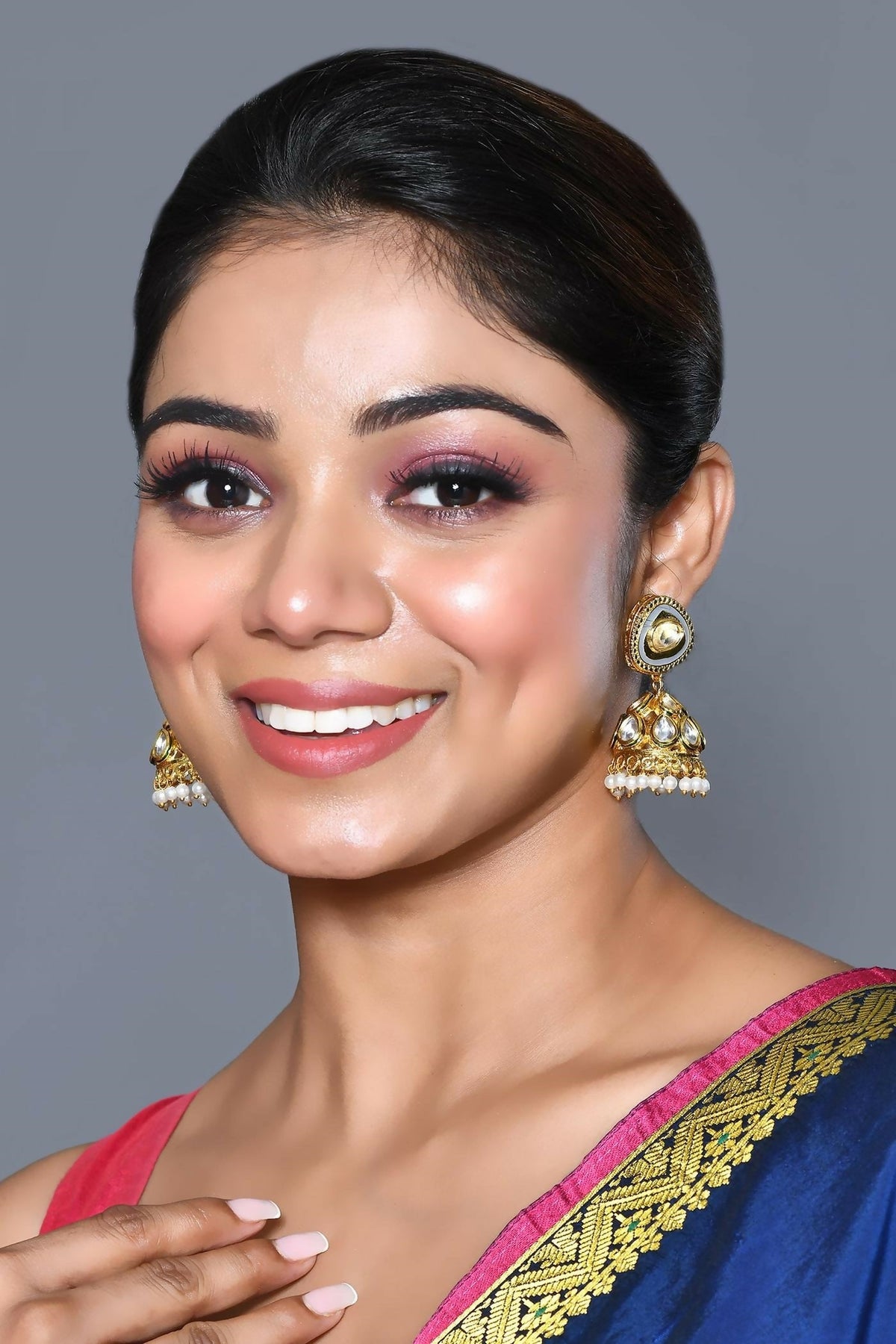 Joban Fashion Women Kundan Pearl Golden White Grey Earrings