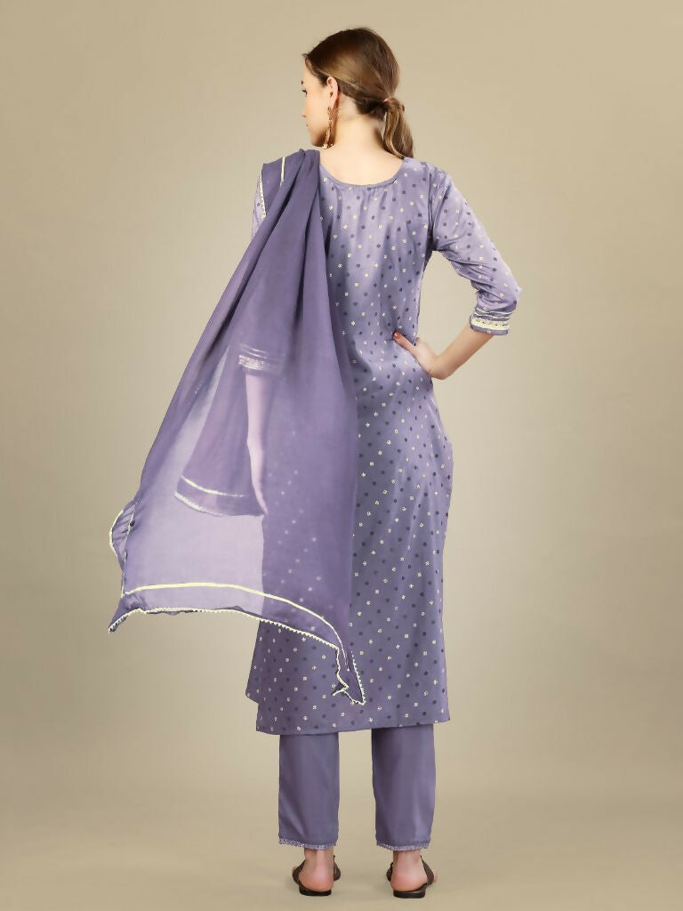 Jyoti Fashion Women's Lavender Silk Blend Embroidery & Sequence work Kurta with Trouser & Dupatta | Swadesiicart