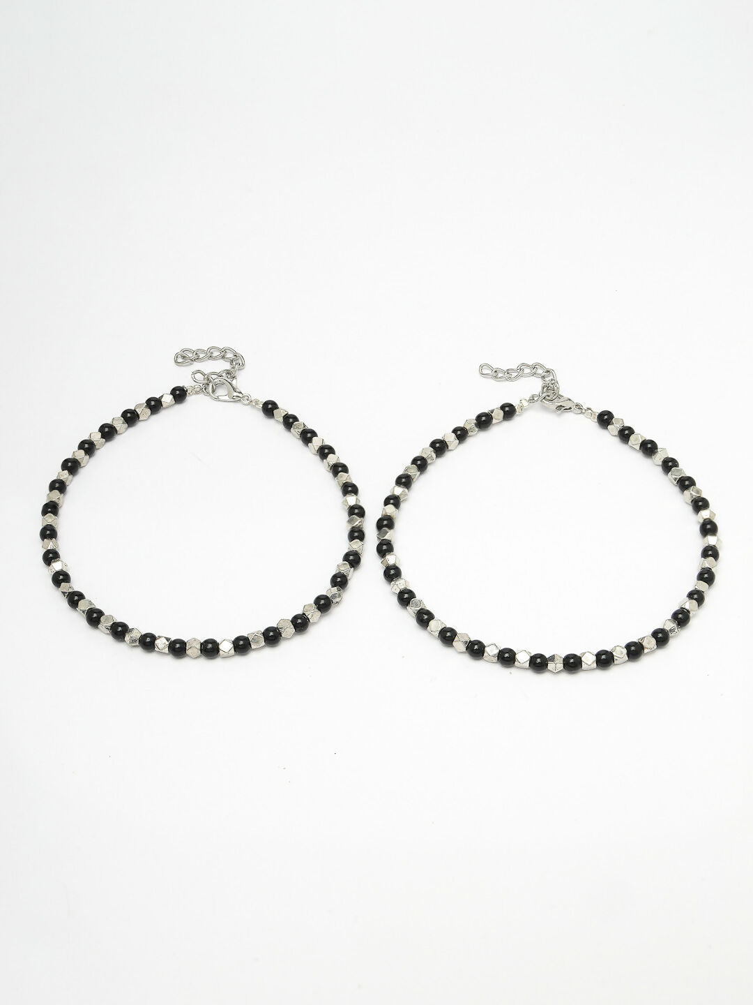 NVR Women's Evil Eye Black & Silver Anklets | Swadesiicart