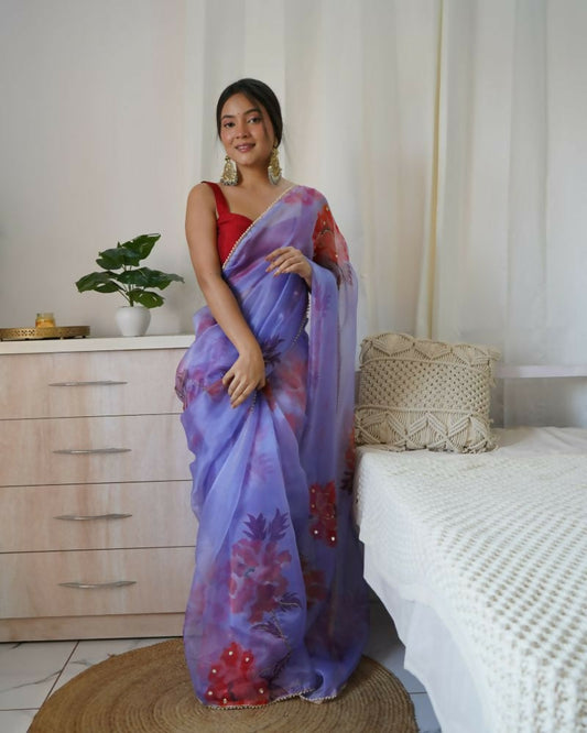 Vamsee Sabhysanchi Purple Organza Saree - Swadesiicart