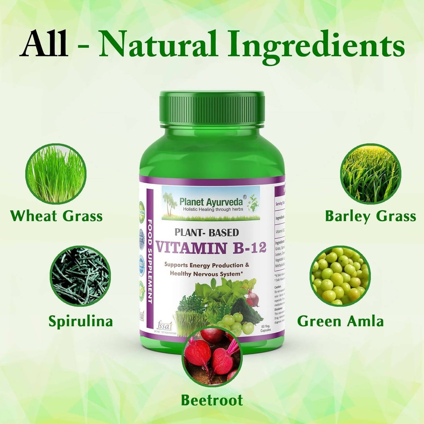 Planet Ayurveda Plant Based Vitamin B12 Capsules - Swadesiicart