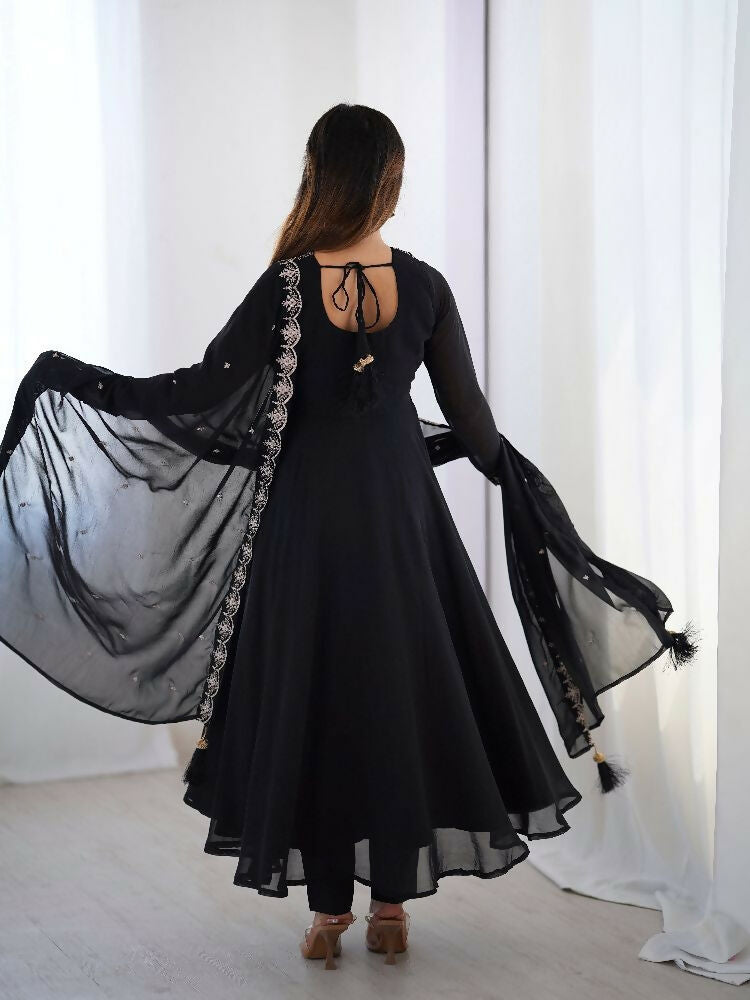 Joban Fashion Black Kurta Set Georgette Sequence Embroidery Work - Swadesiicart