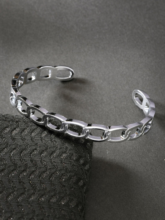 NVR Men's Silver-Plated Metal Cuff Bracelet