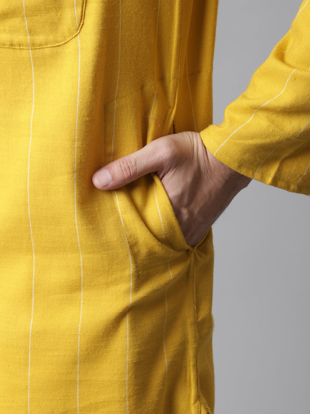 Even Apparels Yellow Pure Cotton Kurta With Band Collar | Swadesiicart