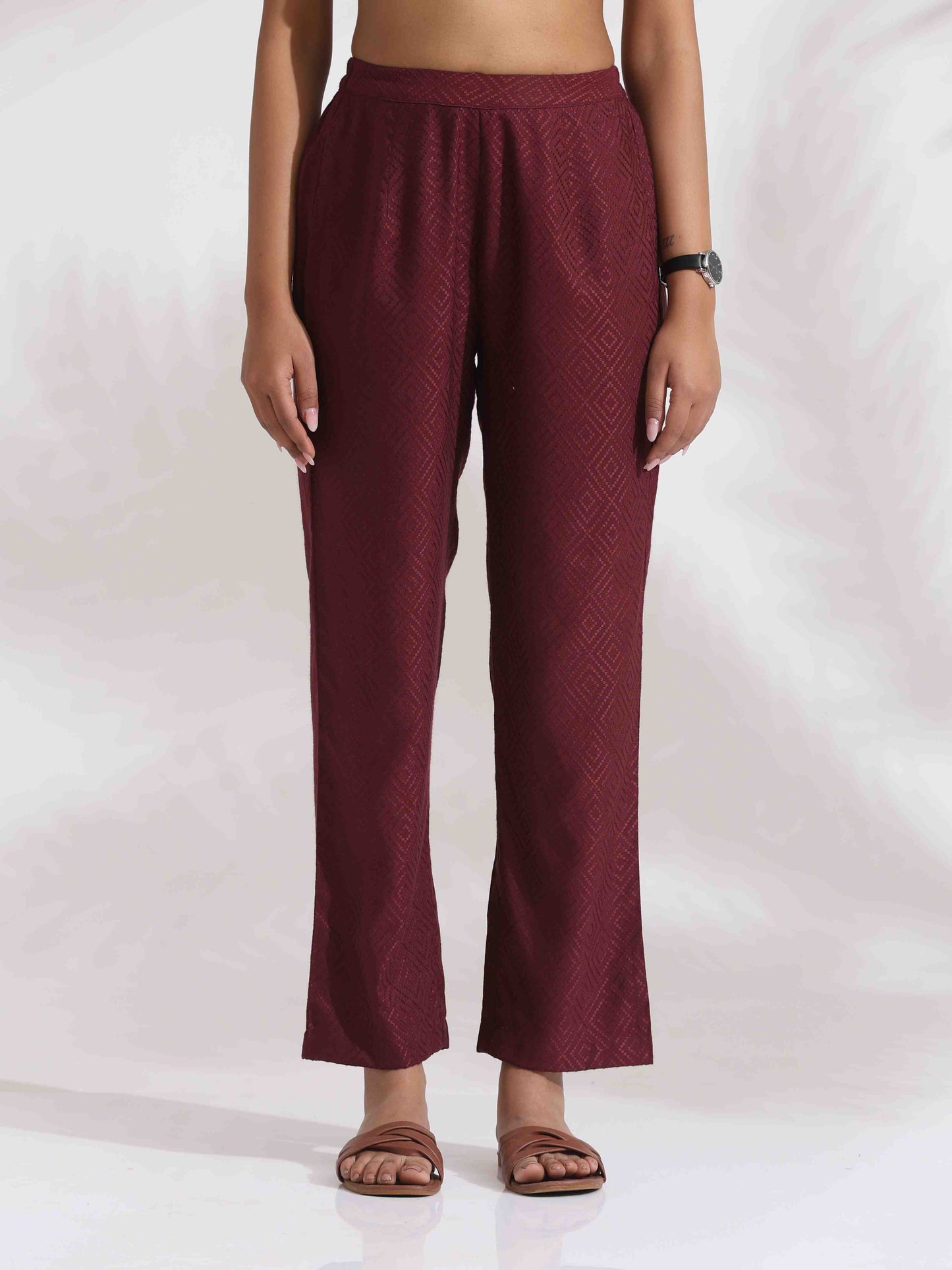 trueBrowns Maroon Dobby Co-ord Set - Swadesiicart