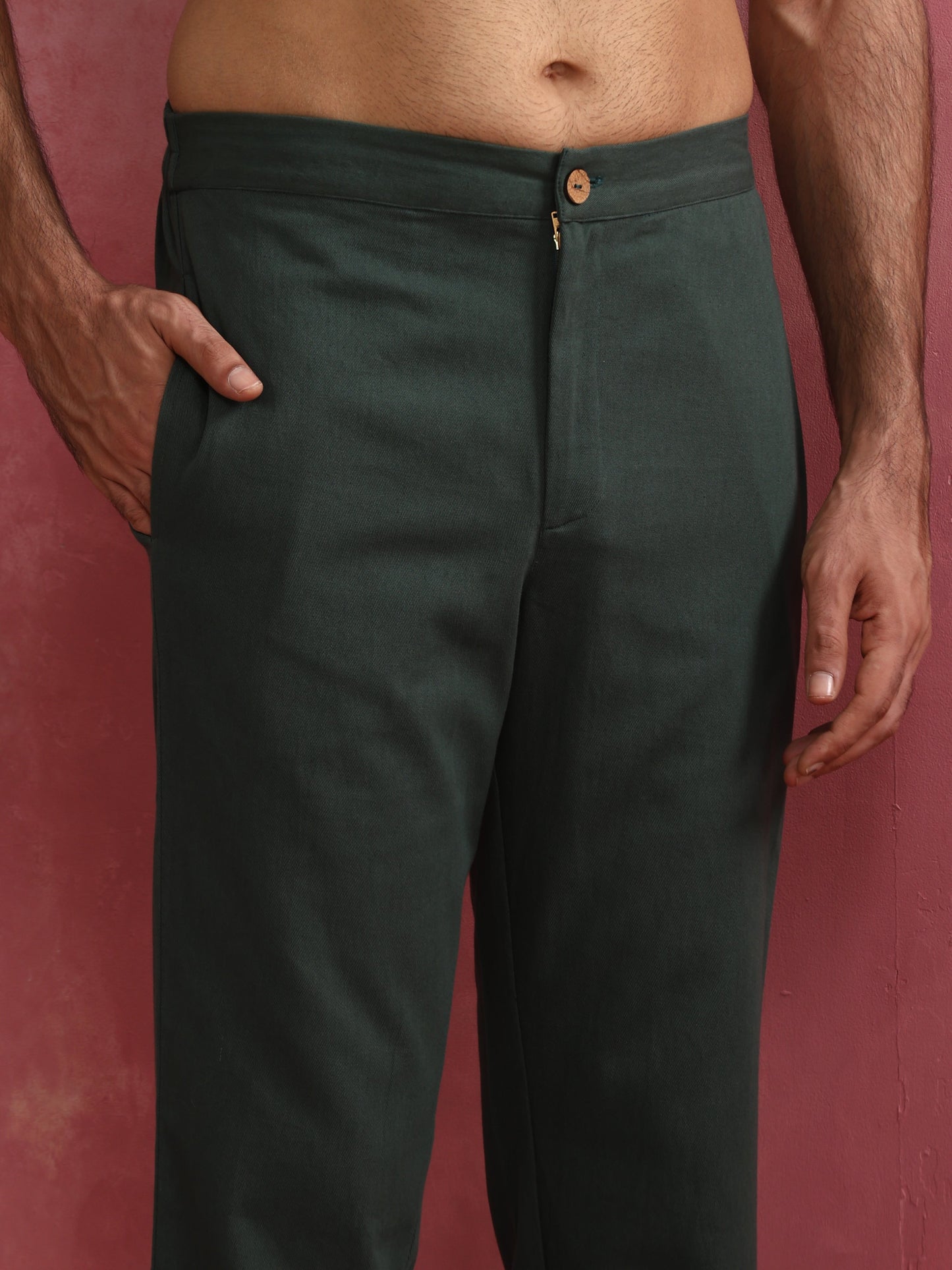 trueBrowns Men's Green Cotton Mandarin Collar Kurta Co-ord set - Swadesiicart