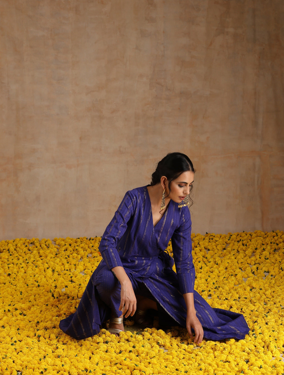trueBrowns Spectrum Blue Gold Cotton Angrakha Kurta Set