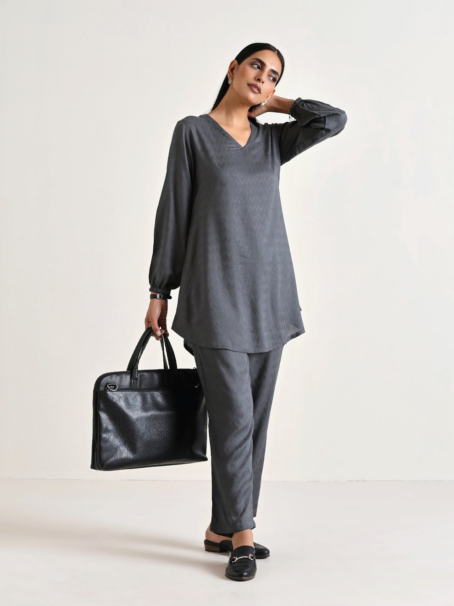 trueBrowns Grey Short Co-Ord Set - Swadesiicart