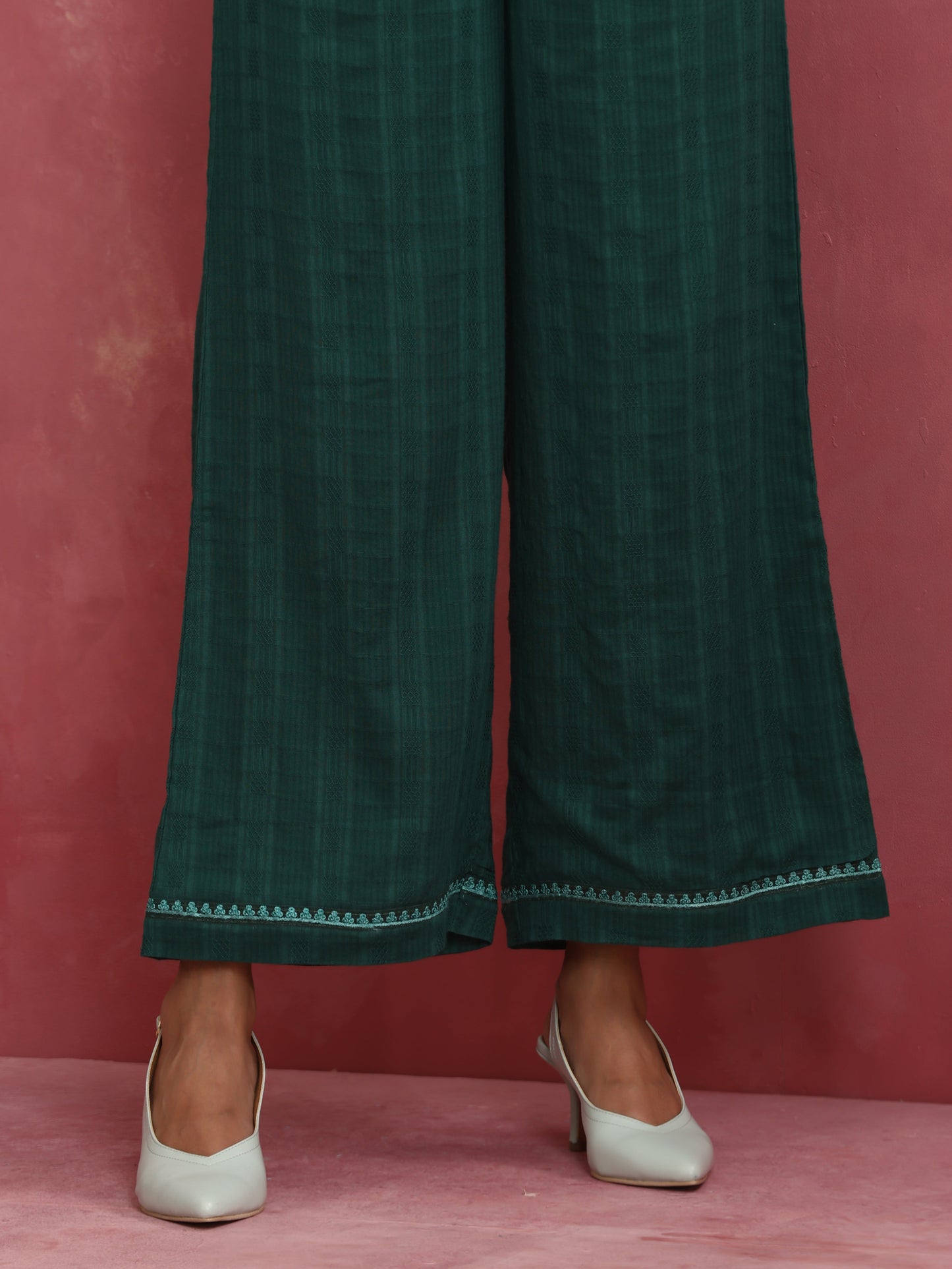 trueBrowns Dark Green Cotton Dobby Kurta Co-ord set - Swadesiicart