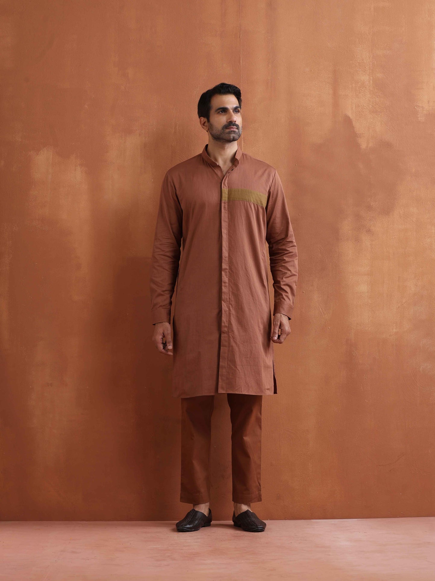 trueBrowns Men's Brown Cotton Front Open Kurta | Swadesiicart
