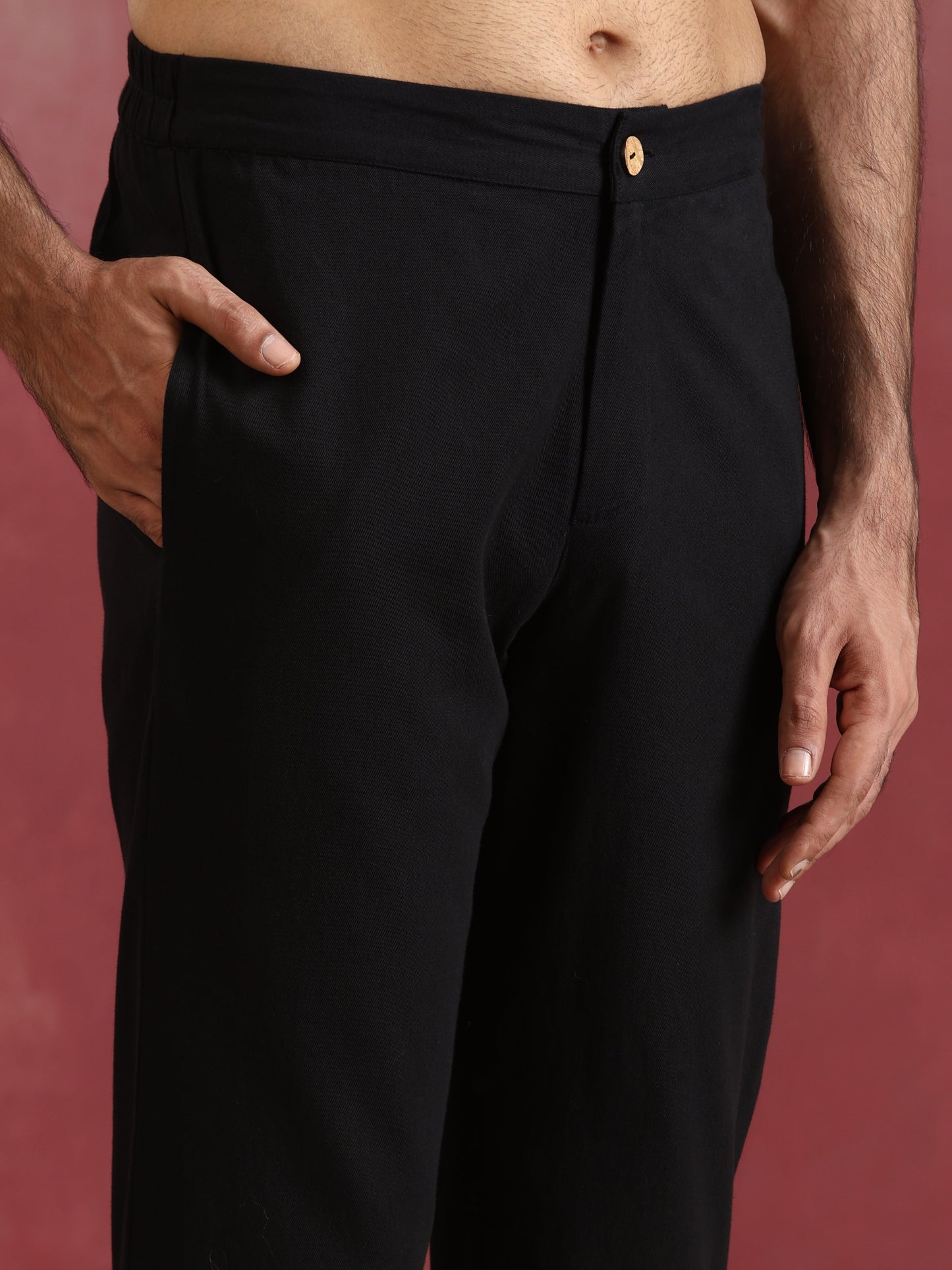trueBrowns Men's Black Cotton Shirt Collar Stylized Kurta Co-ord set - Swadesiicart