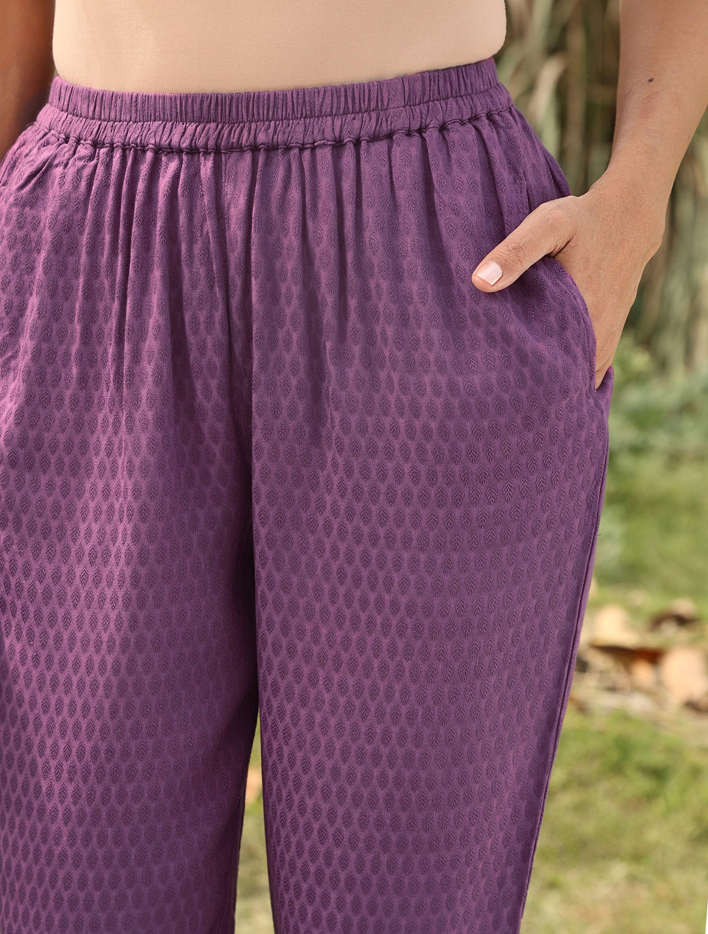 trueBrowns Purple Viscose Dobby Relaxed Co-ord Set - Swadesiicart