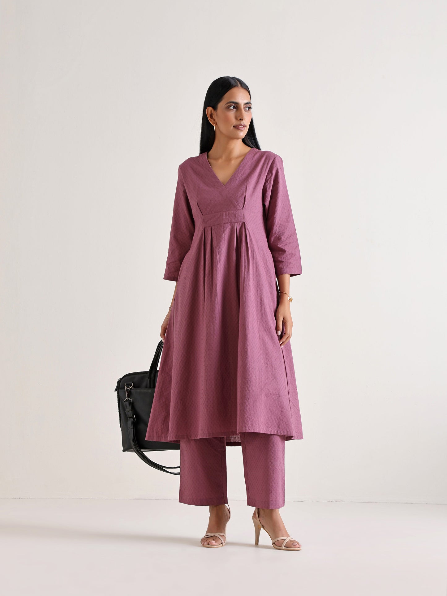 trueBrowns Orchid Overlap Pleat Kurta Pant Set | Swadesiicart