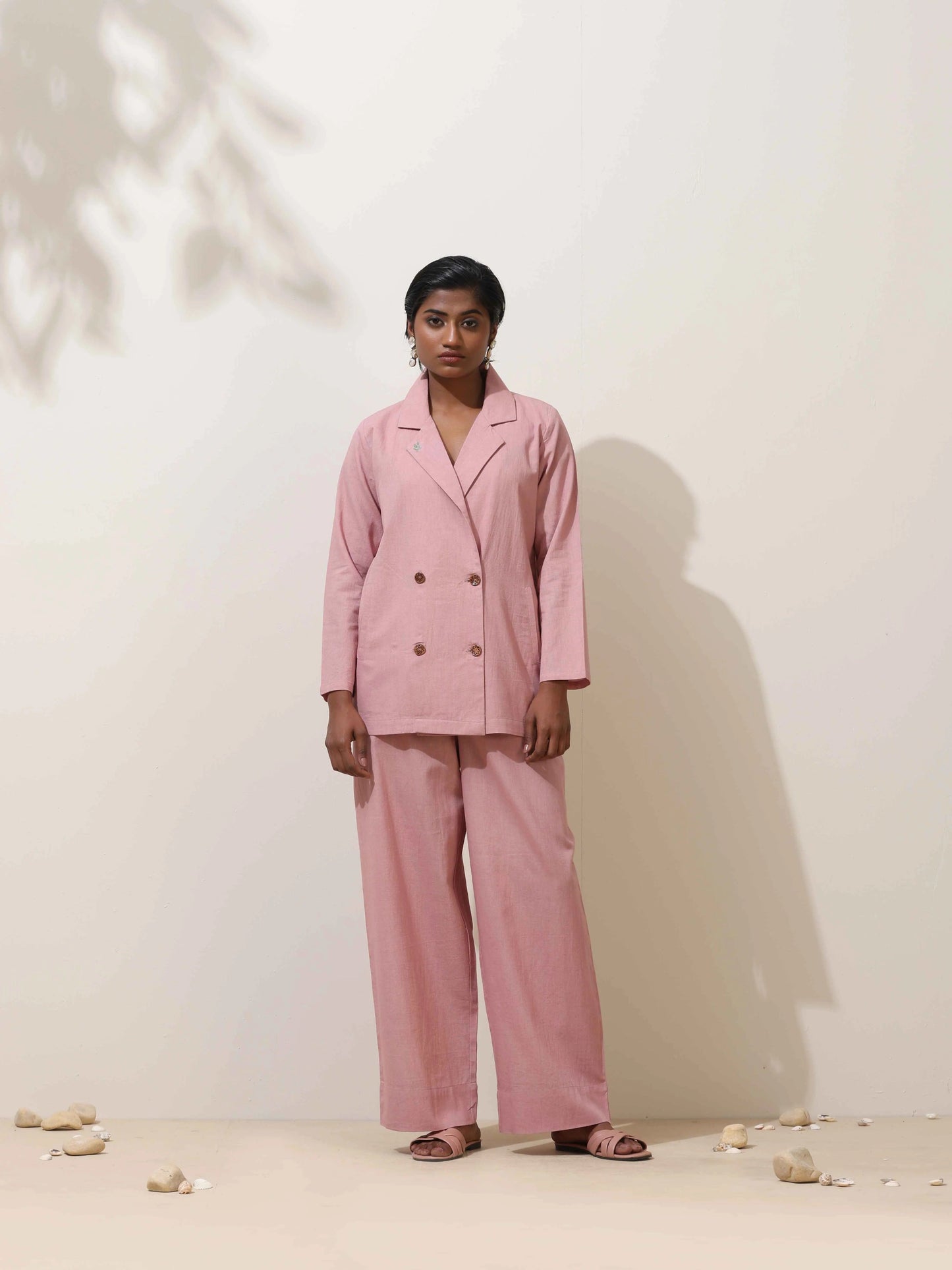 trueBrowns Pink Cotton Linen Co-Ord Set - Swadesiicart
