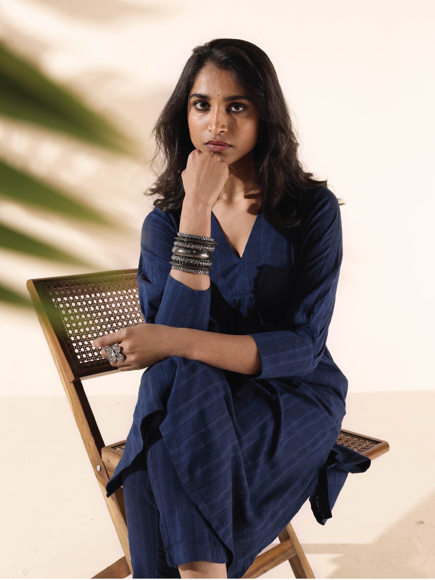 trueBrowns Blue Cotton Dobby Kurta Pant Set | Swadesiicart