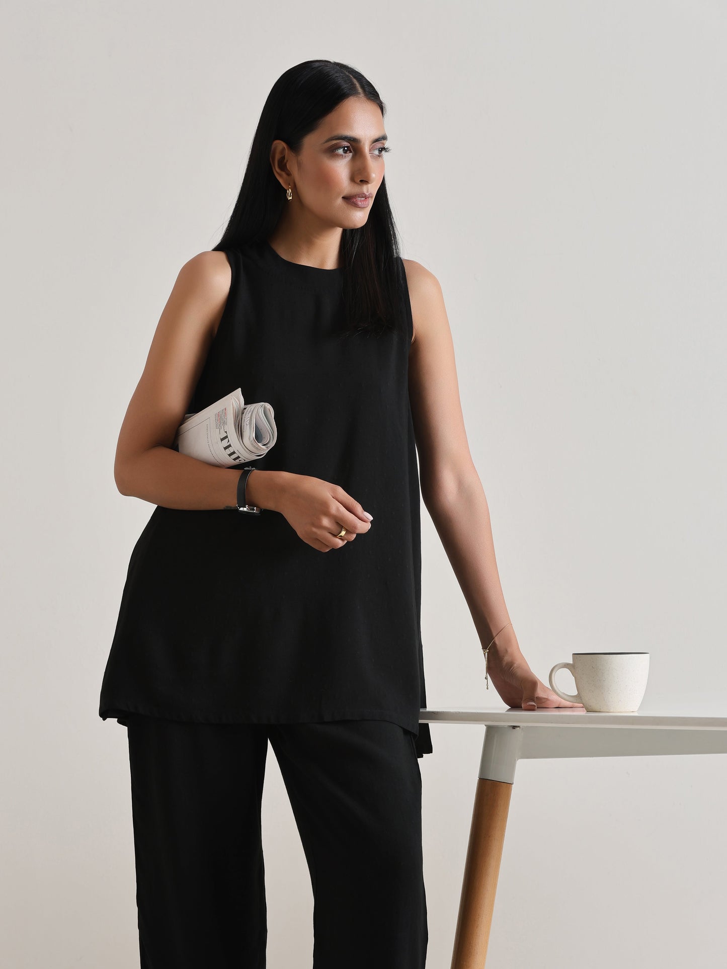 trueBrowns Black Sleeveless Co-Ord Set - Swadesiicart