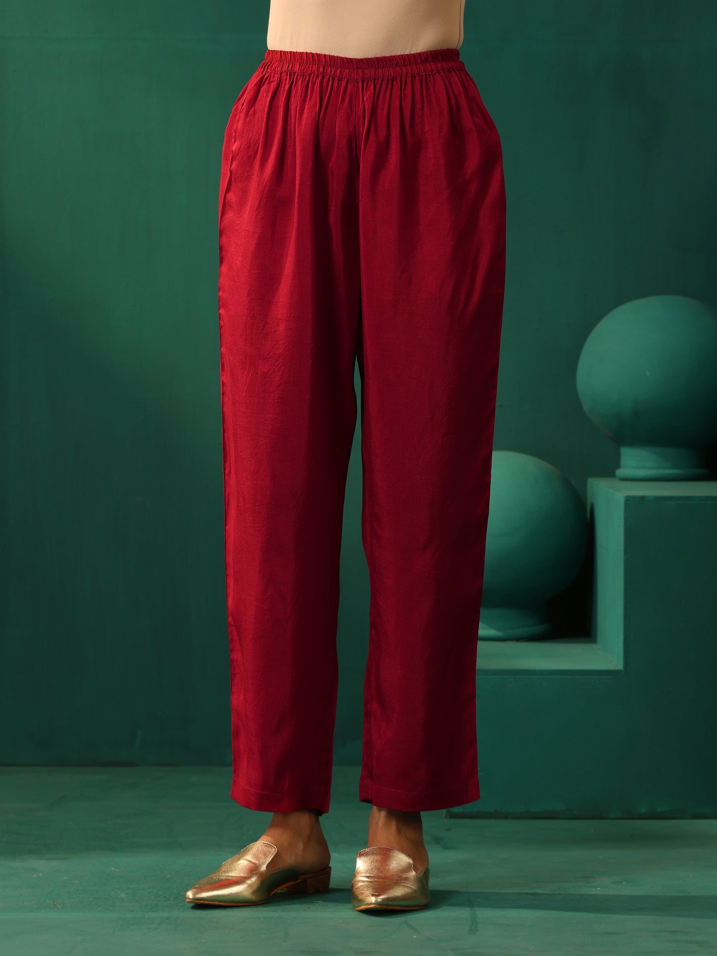 trueBrowns Maroon Diamond Viscose Silk Relaxed Co-ord Set - Swadesiicart