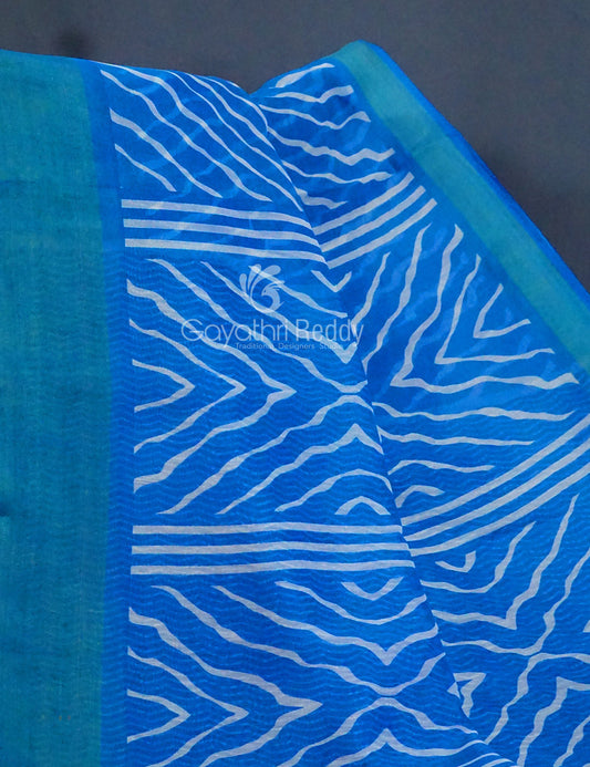 Shades of Blue with Lehariya Design Semi Chanderi Saree By Gayathri Reddy Designer Studio | Swadesiicart