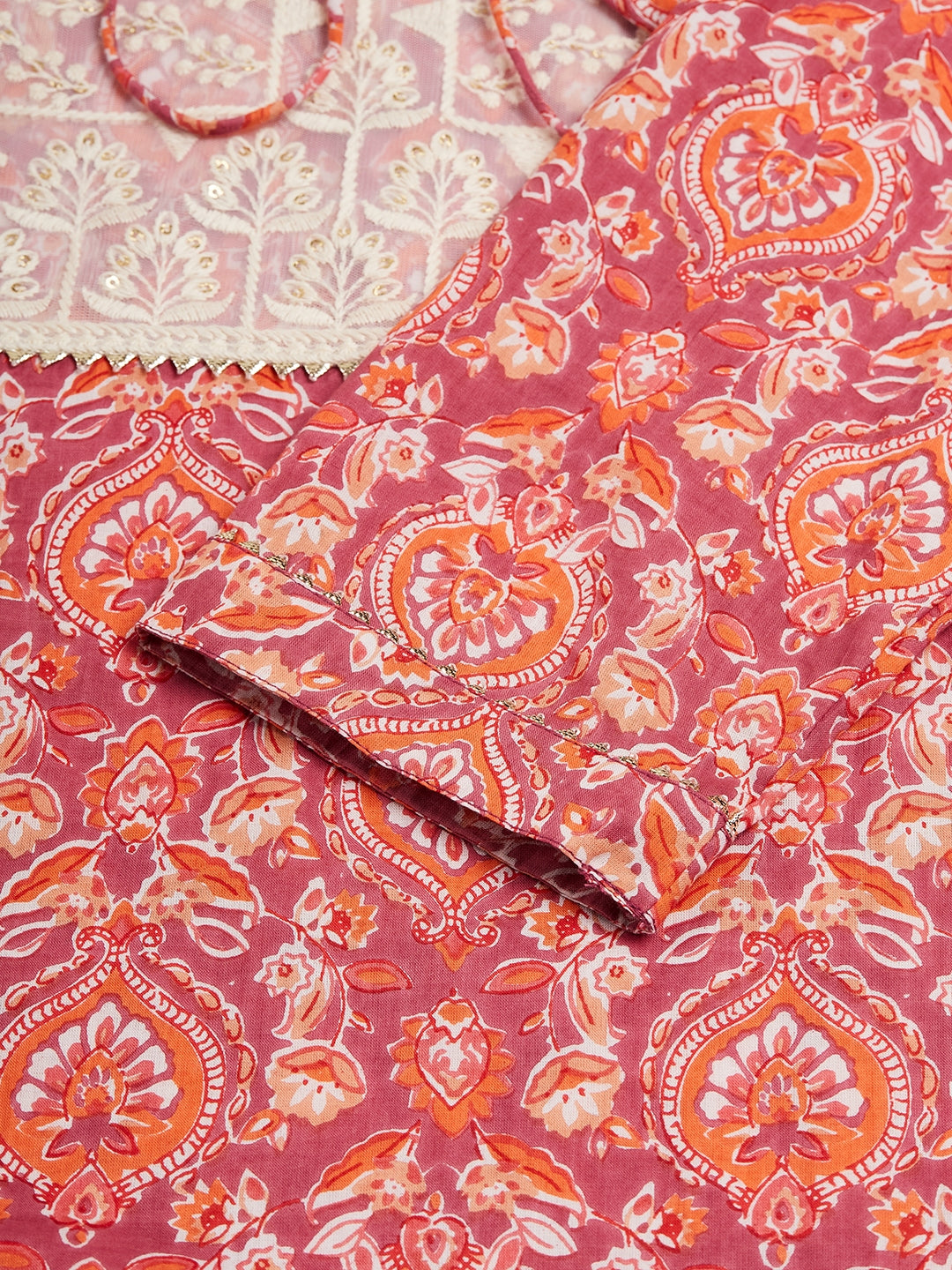 InWeave Women's Dusty Pink Paisley Patch Straight Kurta - Swadesiicart