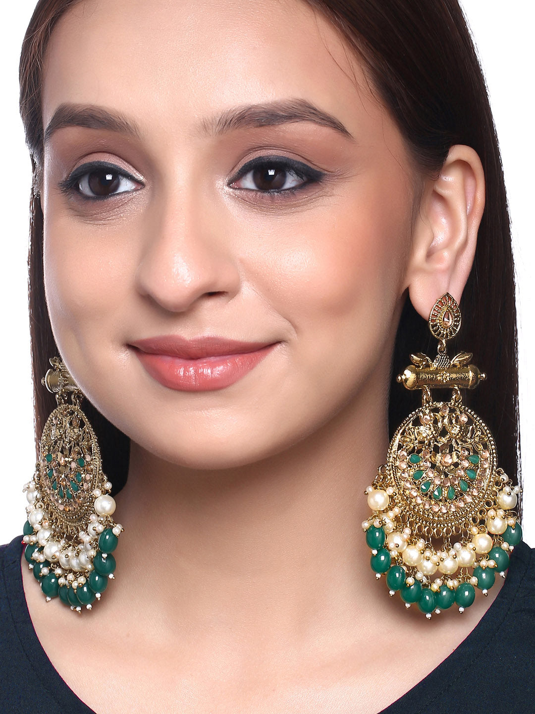 Yellow Chimes Gold-Polished & Green Circular Drop Earrings - Swadesiicart