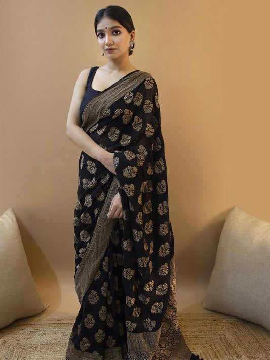 Kalini Ethnic Motifs Woven Design Silk Cotton Banarasi Saree | Swadesiicart