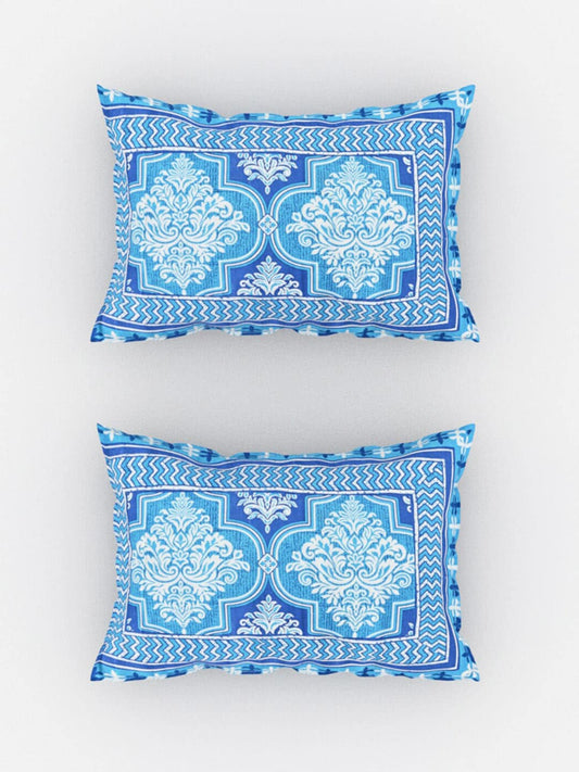 Urban Magic Blue Printed Cotton 104 TC King Bedsheet with 2 Pillow Covers